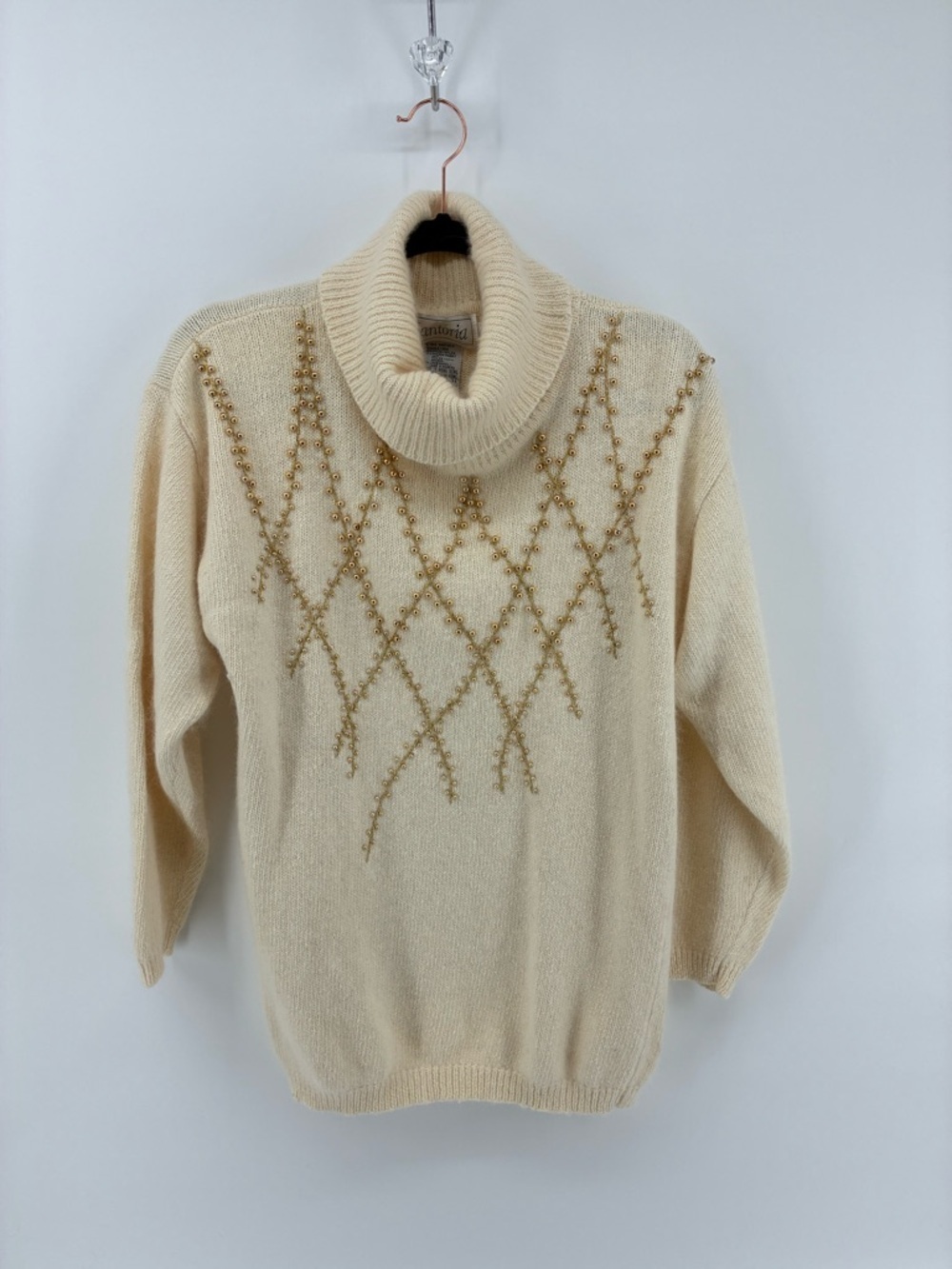 Vintage Santoria Silk, Angora Rabbit Hair, & Lambswool Blend Beaded Sweater